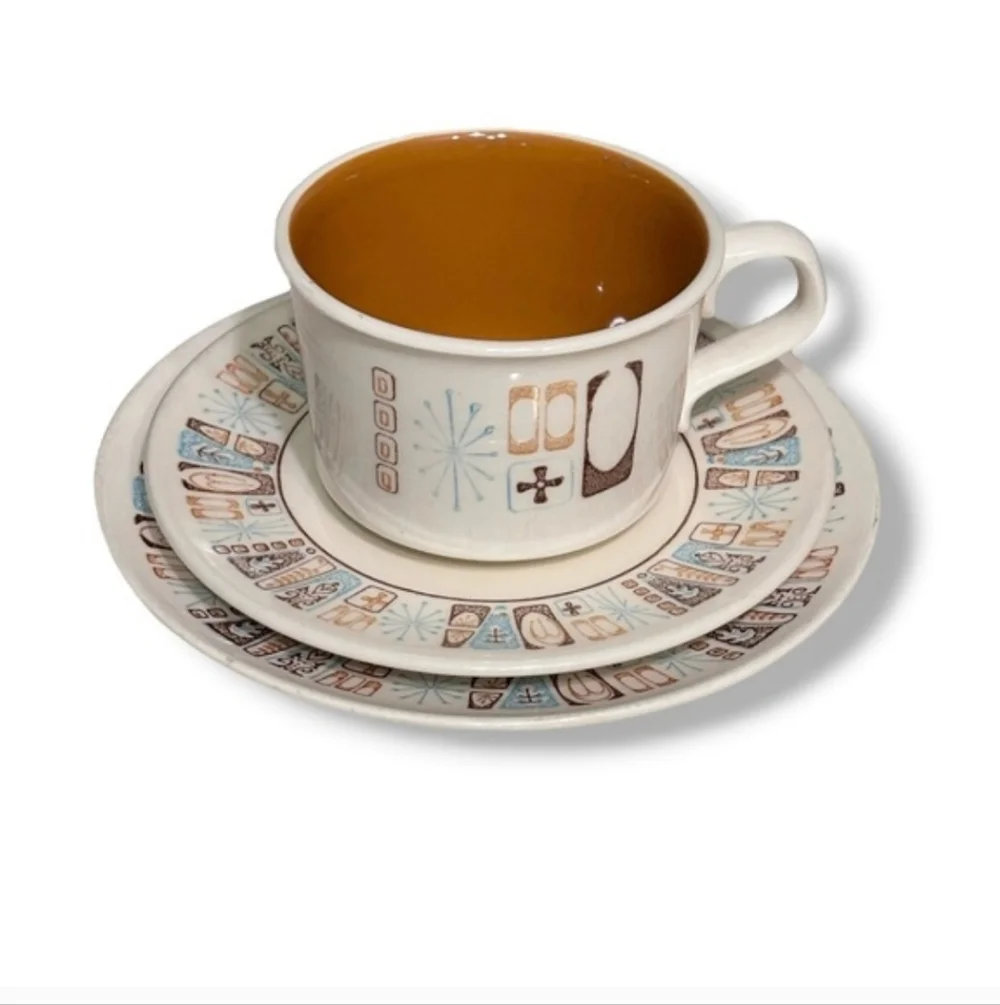 TAYLOR, SMITH & TAYLOR MCM Atomic “Moderne”Taylorstone Cup Saucer Dish VINTAGE